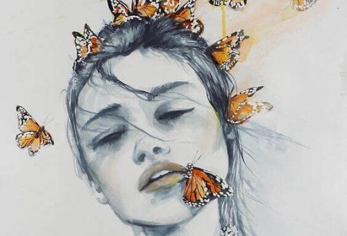 女性と蝶々