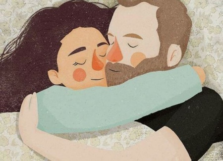 A couple is hugging