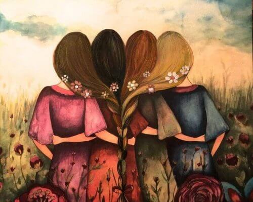 Four girls are hugging