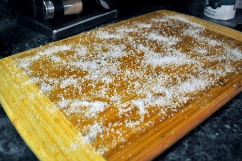 Cutting board with salt