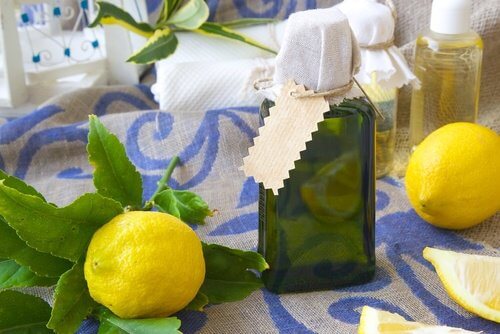 Lemon juice in bottles