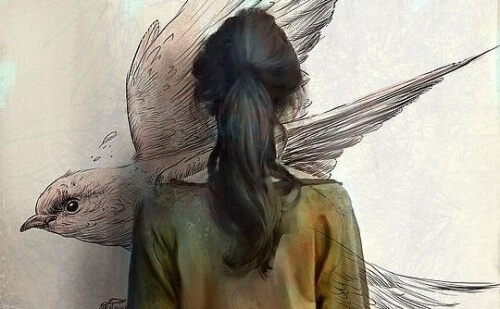 Girl and a bird illustration