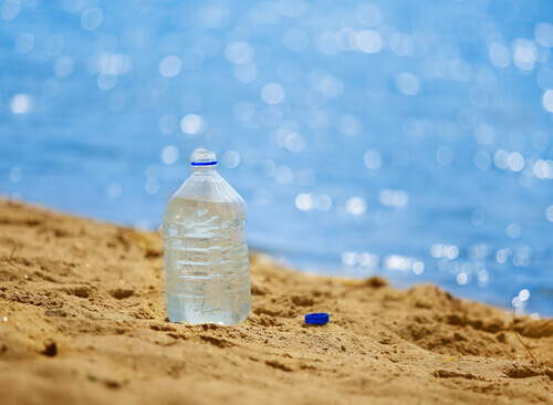 浜辺とペットボトル