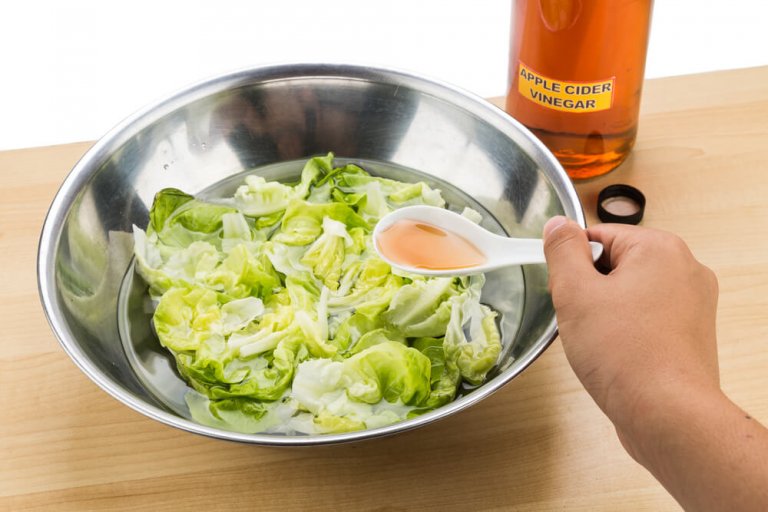 ボウルに入った野菜とリンゴ酢