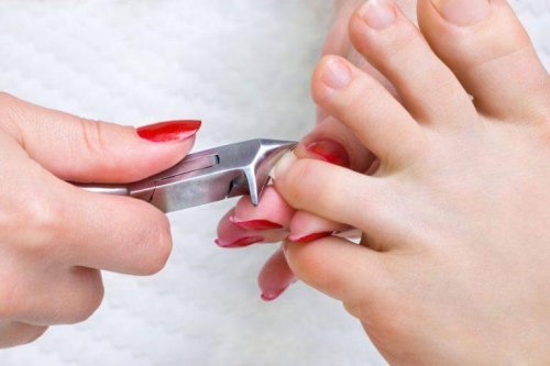 足の爪を切る女性