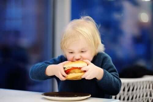 世界中で大問題となっている小児肥満について　ハンバーガーを食べる子供